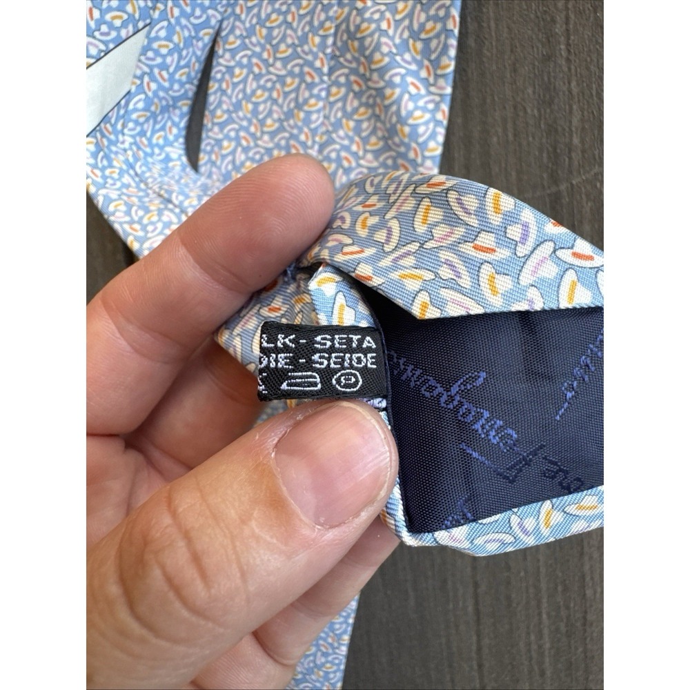 Salvatore Ferragamo Light Blue Silk Necktie Italy Micro Print Luxury Mens - Picture 10 of 10